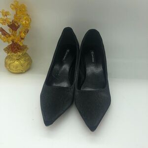 Black Women Low Kitten Heel Pumps Pointed Toe Dress Shoes